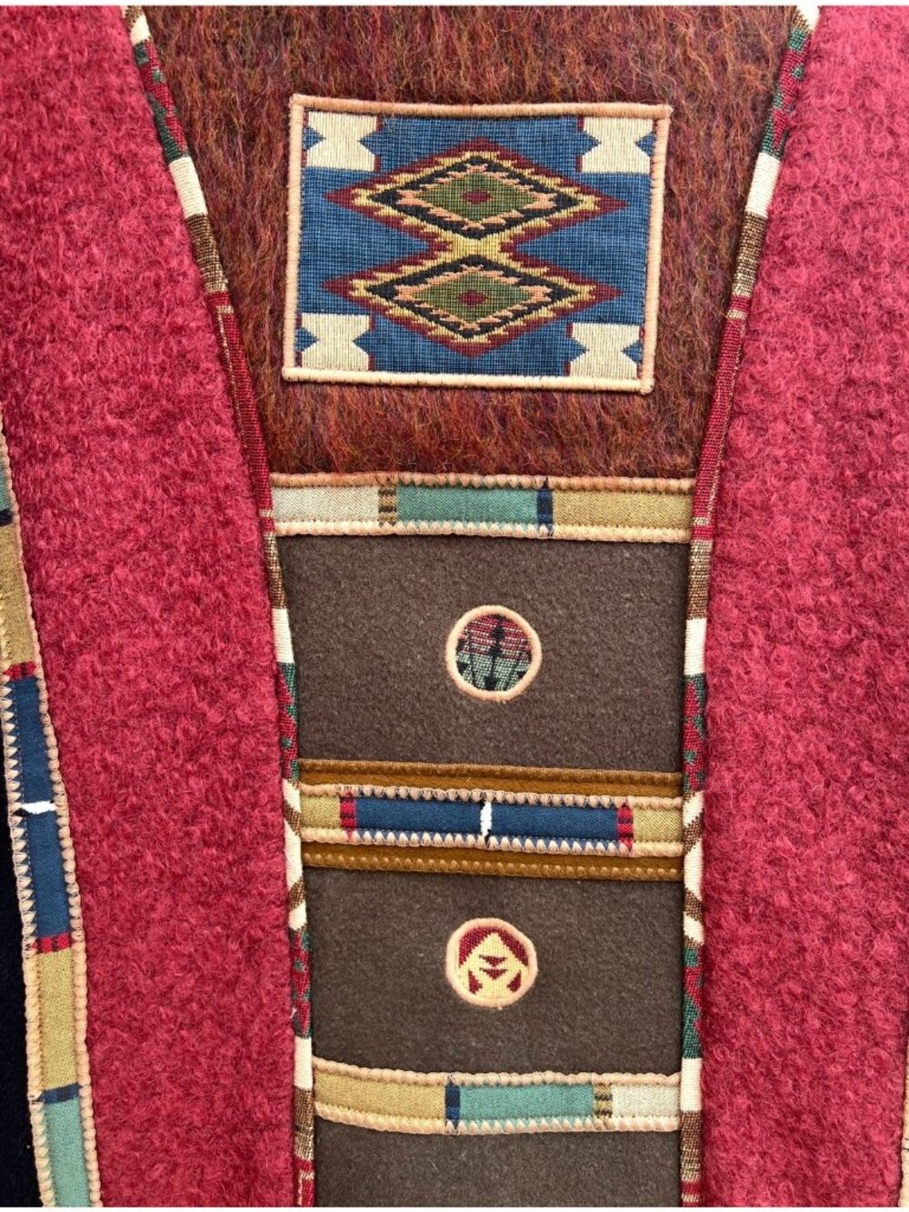 Handmade Y2K Women's XL Southwestern Wool Jacket 2 Snap Closures Copper Concho - Picture 5 of 11